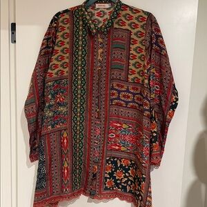 Johnny Was 100% Silk Multicolor Patchwork Shirt/Tunic